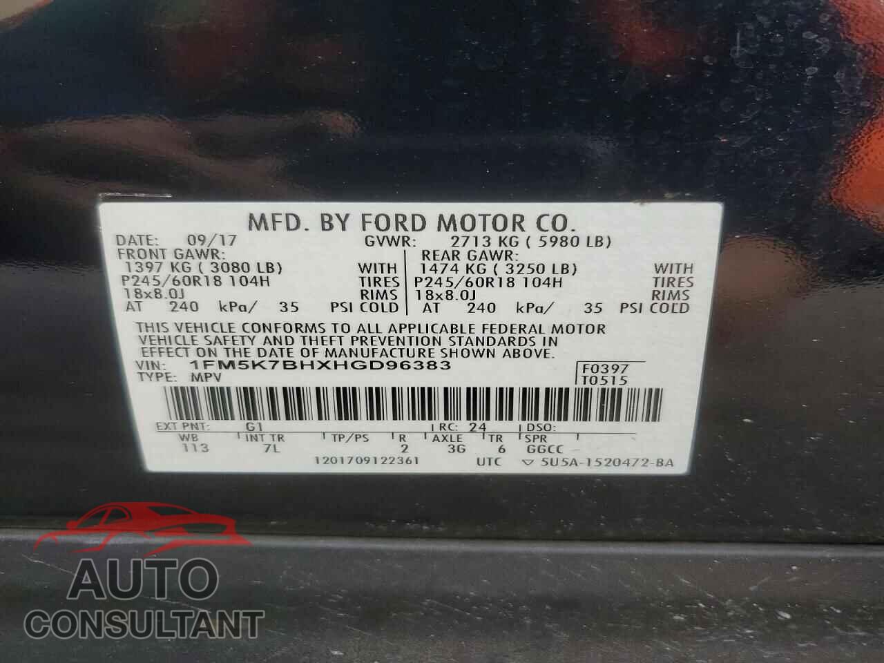 FORD EXPLORER 2017 - 1FM5K7BHXHGD96383