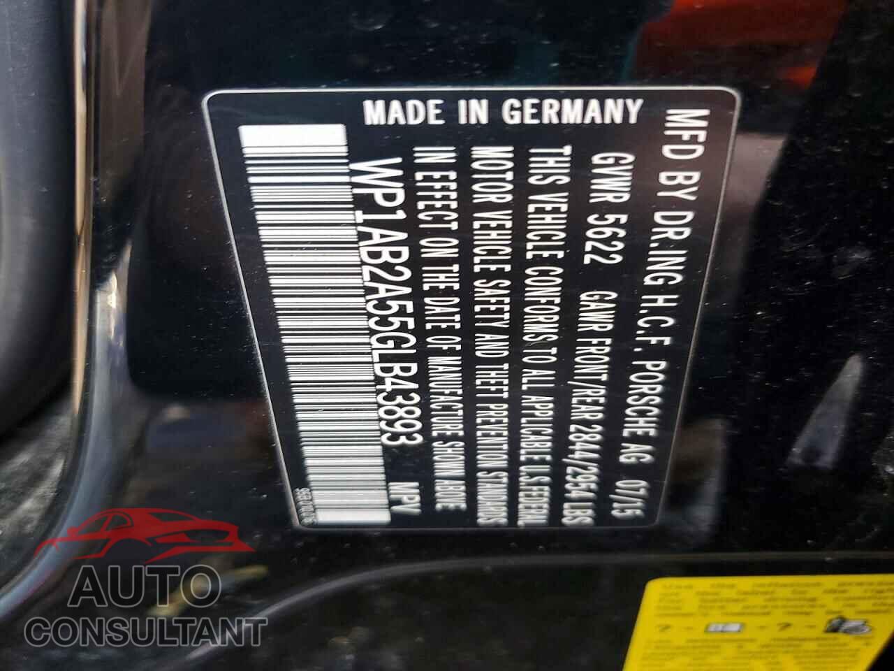 PORSCHE MACAN 2016 - WP1AB2A55GLB43893