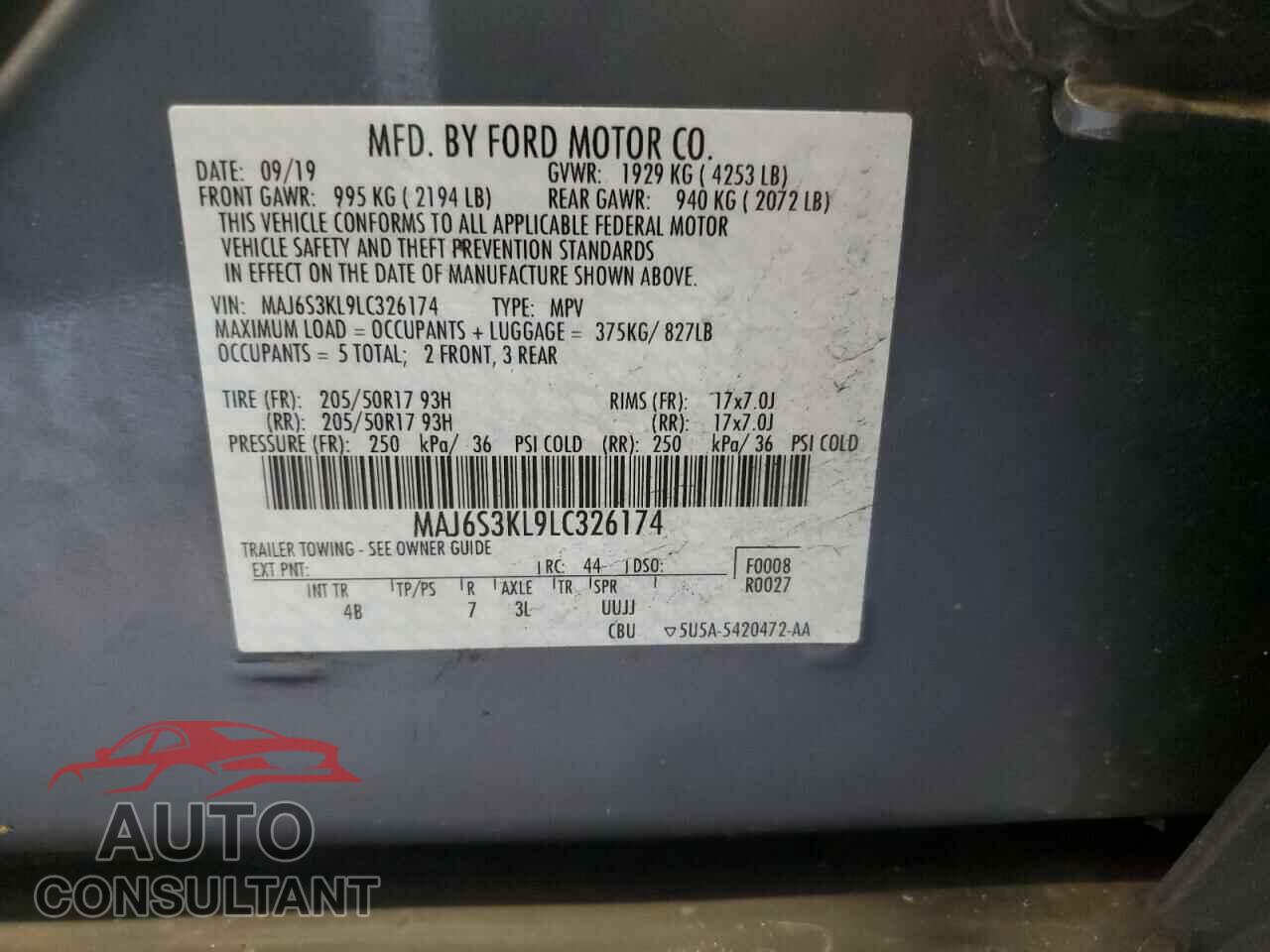 FORD ECOSPORT 2020 - MAJ6S3KL9LC326174