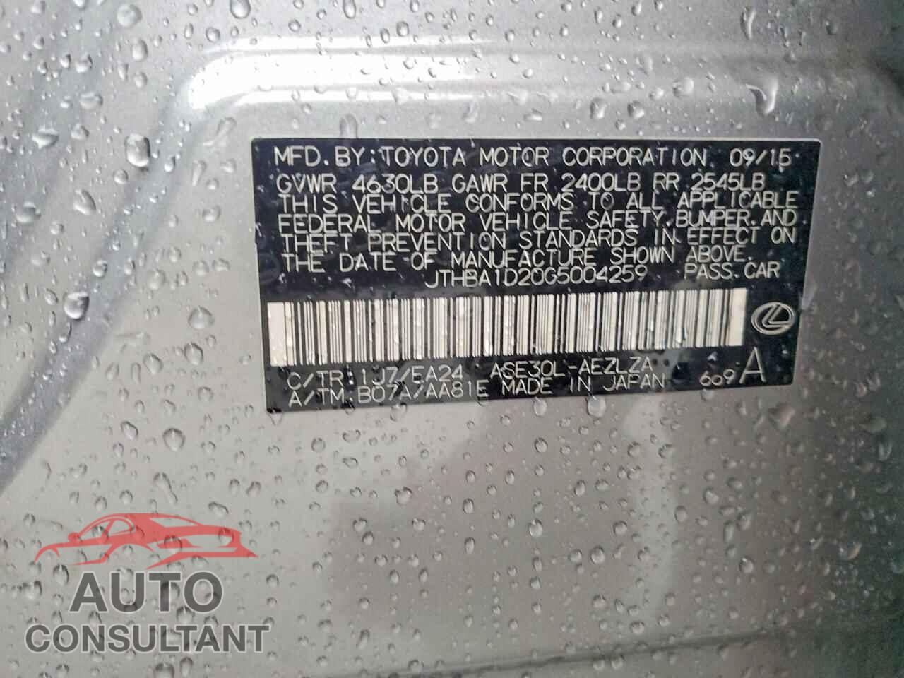 LEXUS IS 2016 - JTHBA1D20G5004259