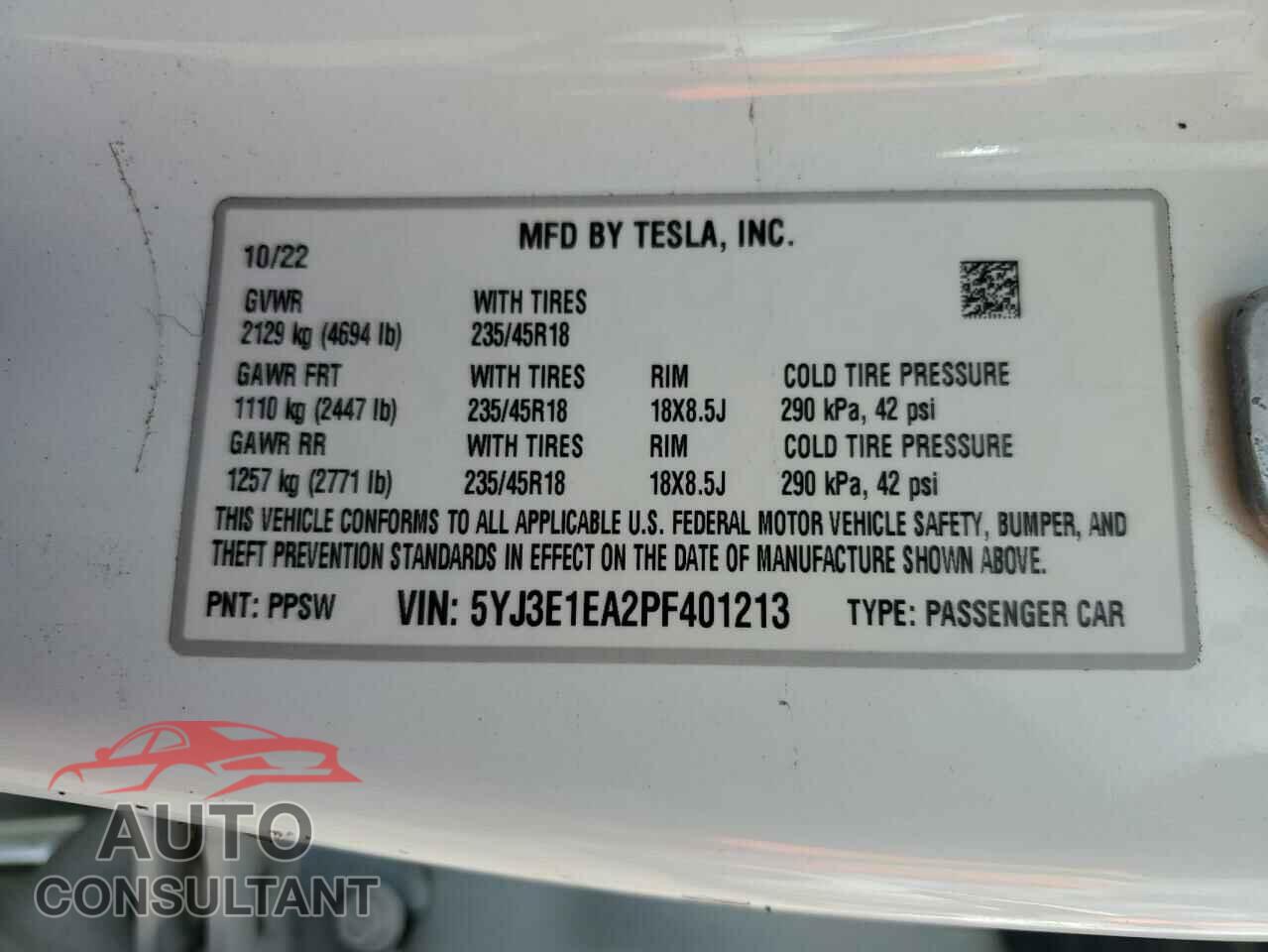 TESLA MODEL 3 2023 - 5YJ3E1EA2PF401213