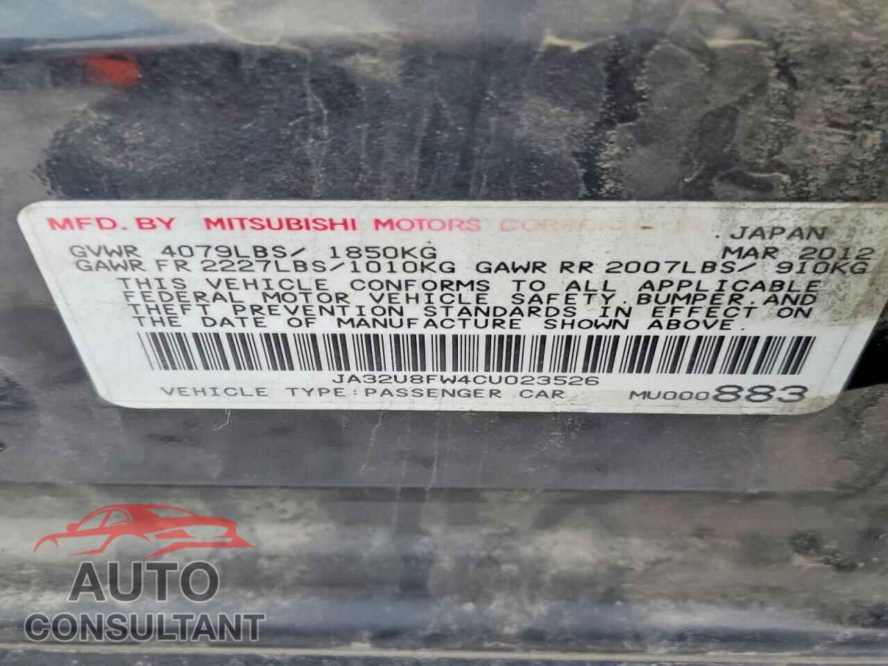 MITSUBISHI LANCER 2012 - JA32U8FW4CU023526