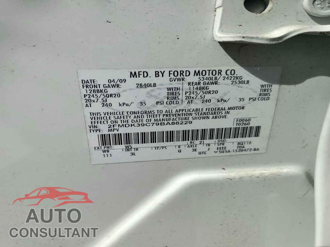FORD EDGE 2009 - 2FMDK39C79BA86229