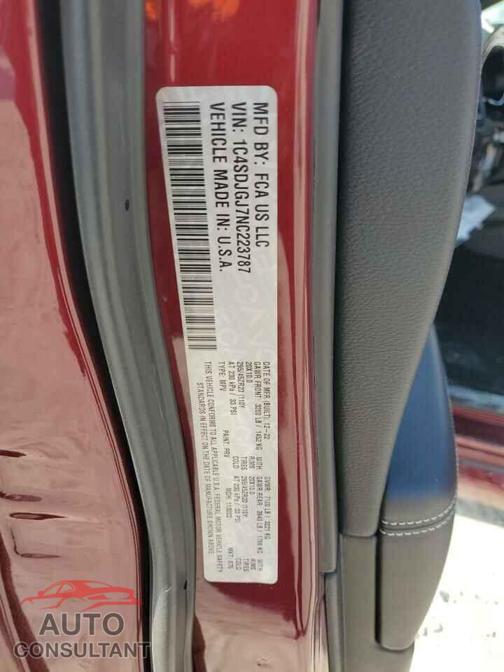 DODGE DURANGO 2022 - 1C4SDJGJ7NC223787