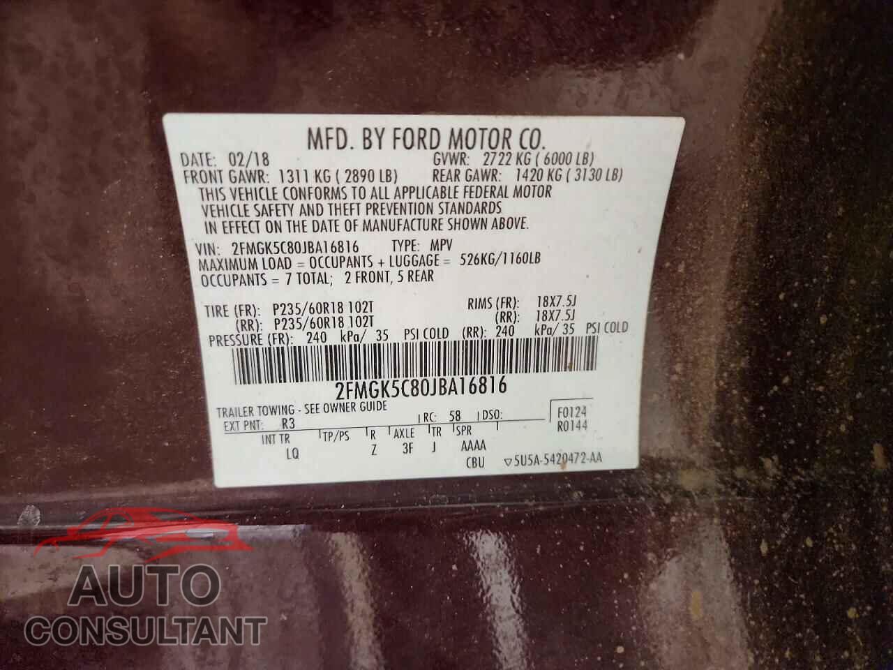 FORD FLEX 2018 - 2FMGK5C80JBA16816