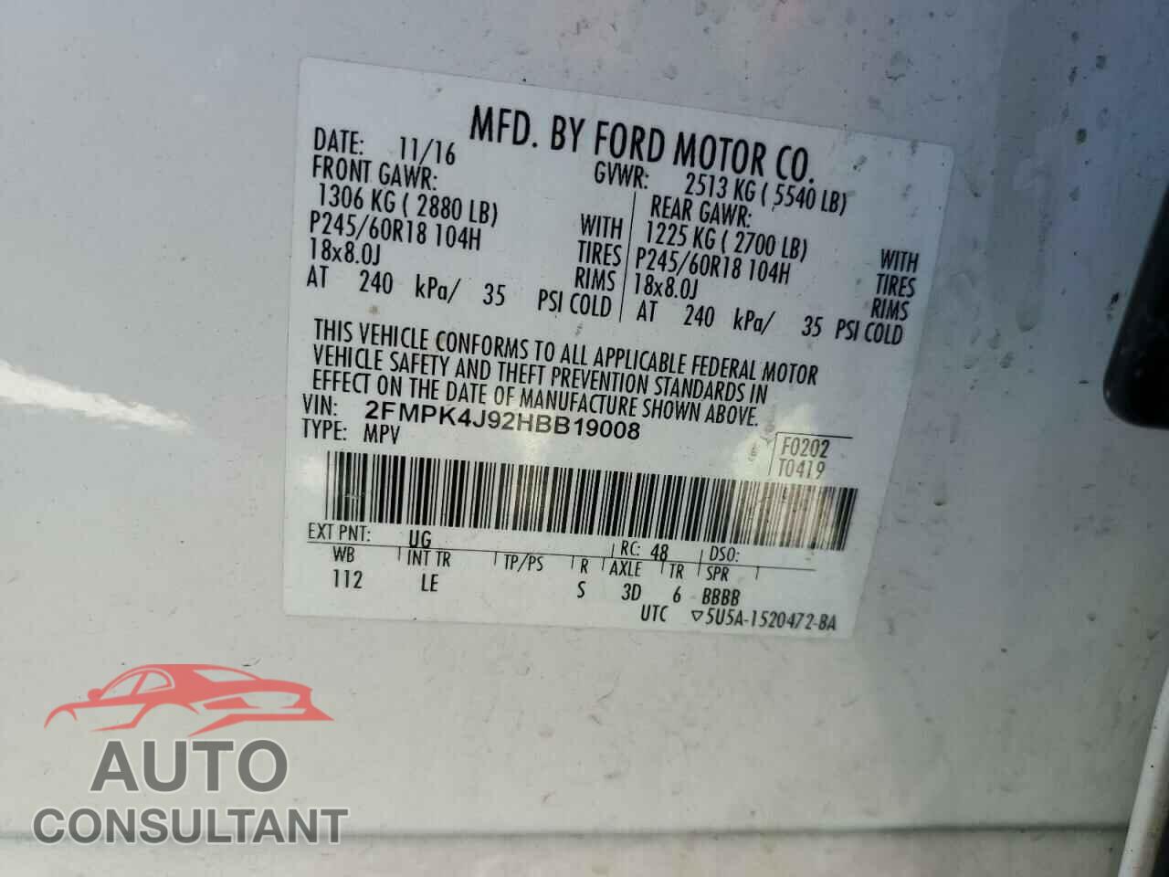 FORD EDGE 2017 - 2FMPK4J92HBB19008