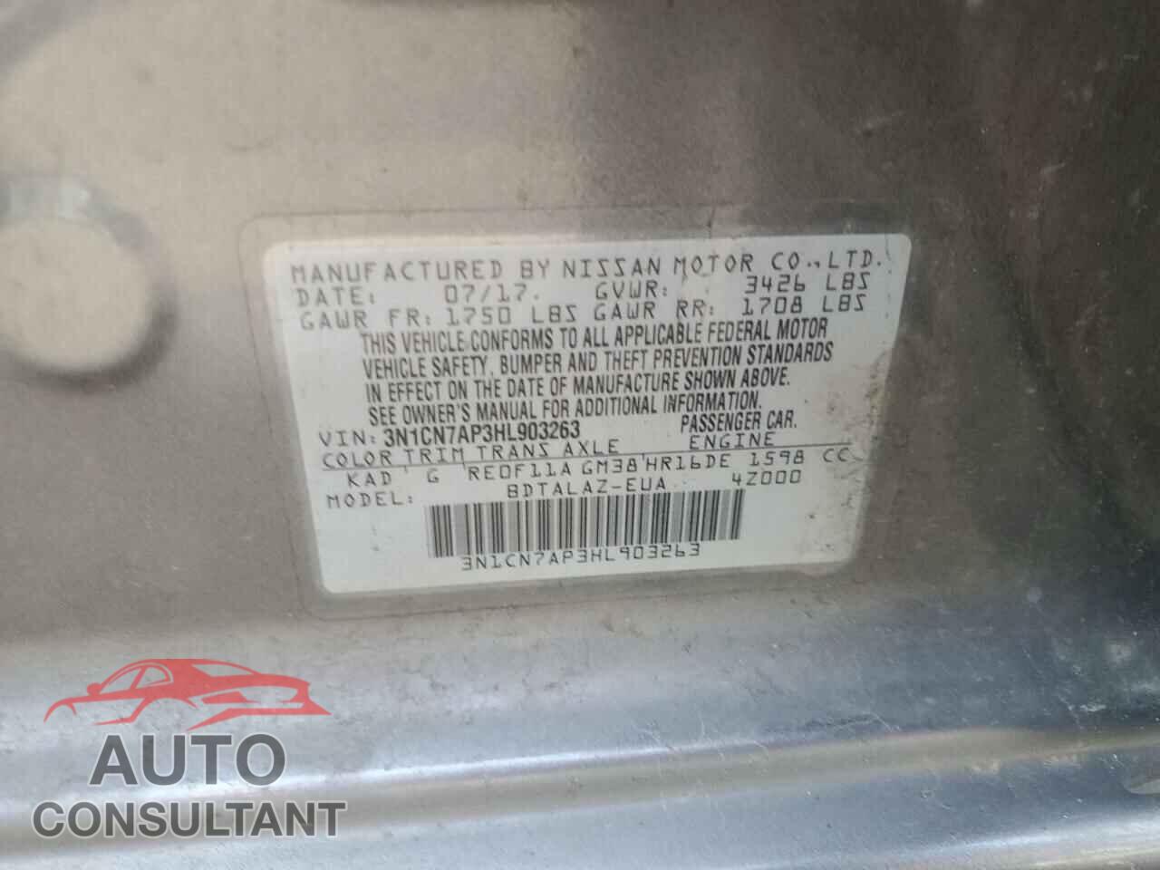 NISSAN VERSA 2017 - 3N1CN7AP3HL903263