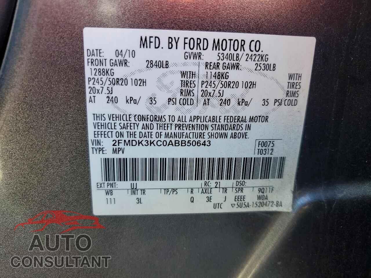 FORD EDGE 2010 - 2FMDK3KC0ABB50643