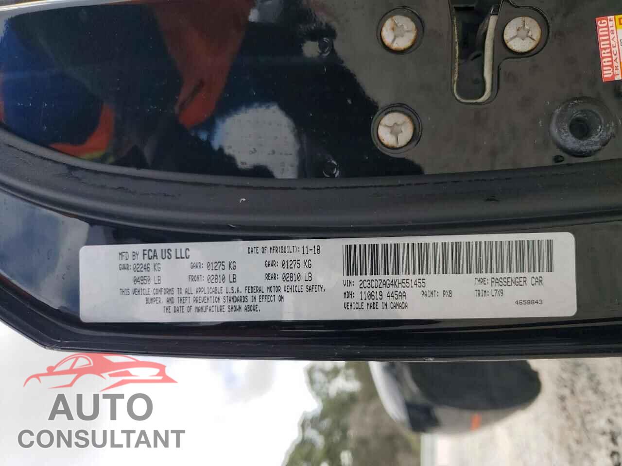 DODGE CHALLENGER 2019 - 2C3CDZAG4KH551455