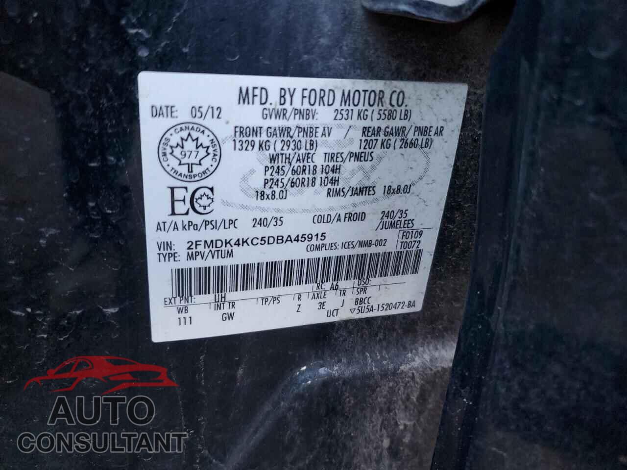 FORD EDGE 2013 - 2FMDK4KC5DBA45915