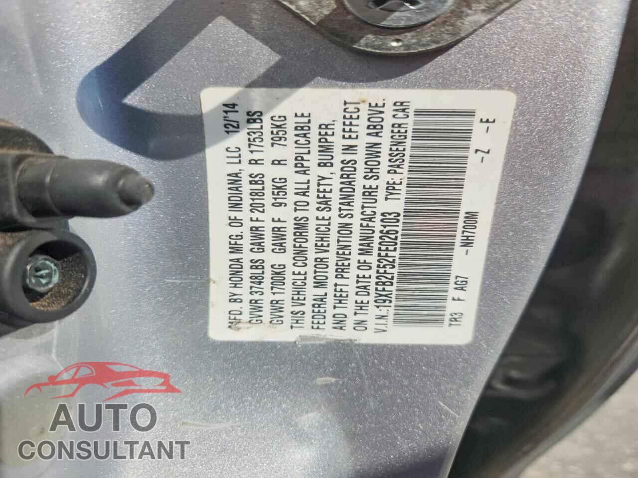 HONDA CIVIC 2015 - 19XFB2F52FE026103