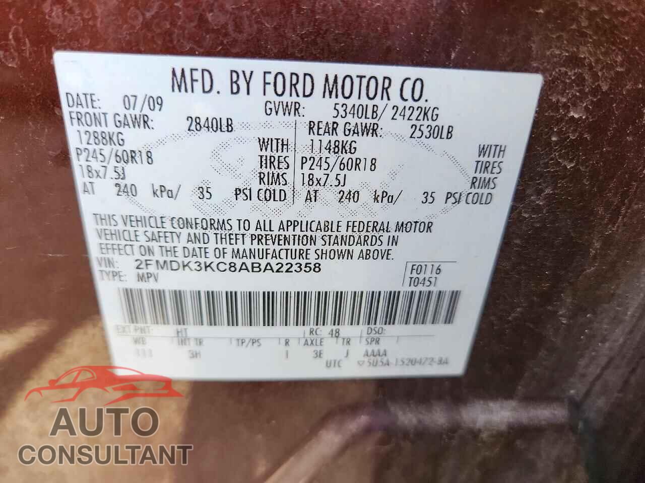 FORD EDGE 2010 - 2FMDK3KC8ABA22358