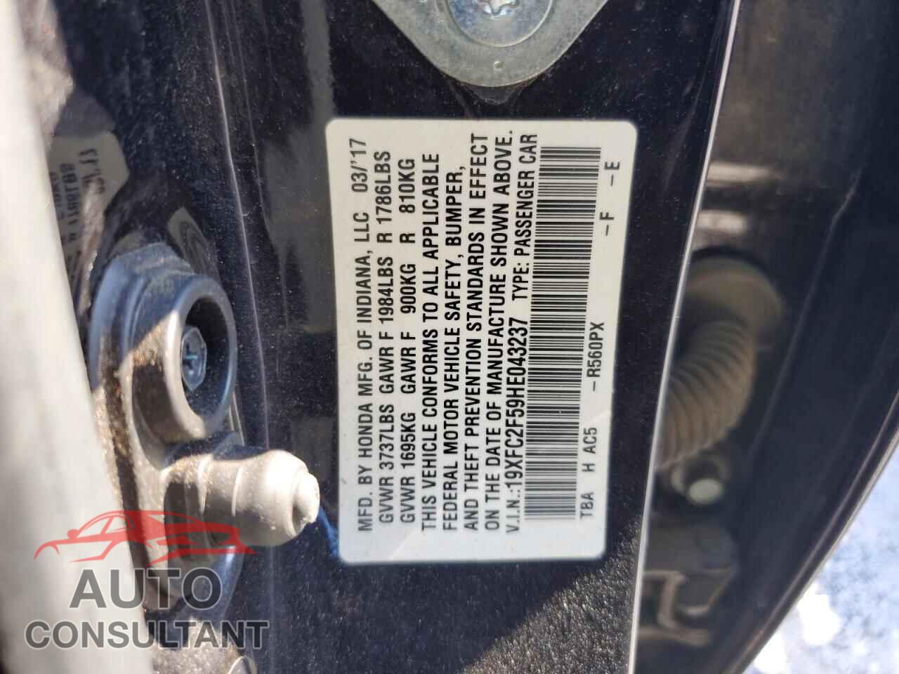 HONDA CIVIC 2017 - 19XFC2F59HE043237