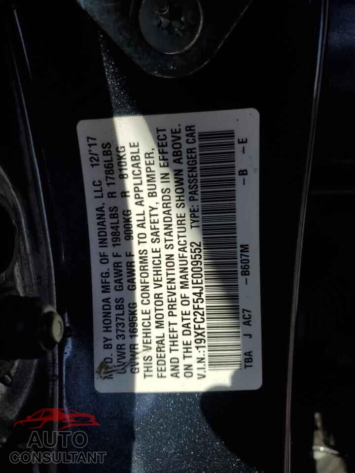 HONDA CIVIC 2018 - 19XFC2F54JE009552