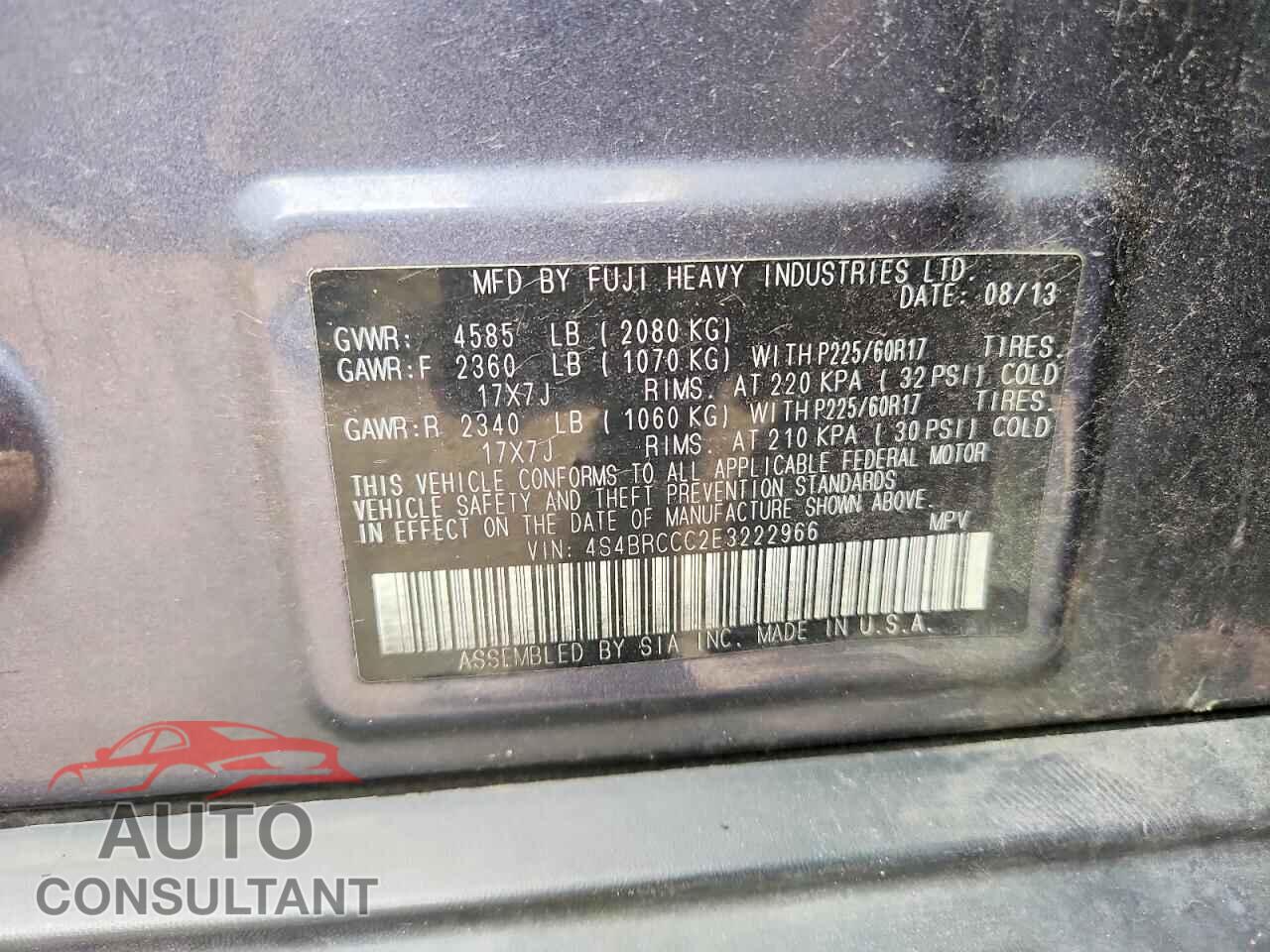SUBARU OUTBACK 2014 - 4S4BRCCC2E3222966