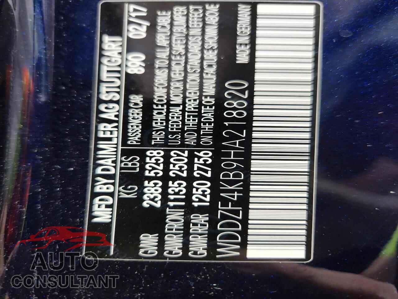 MERCEDES-BENZ E-CLASS 2017 - WDDZF4KB9HA218820
