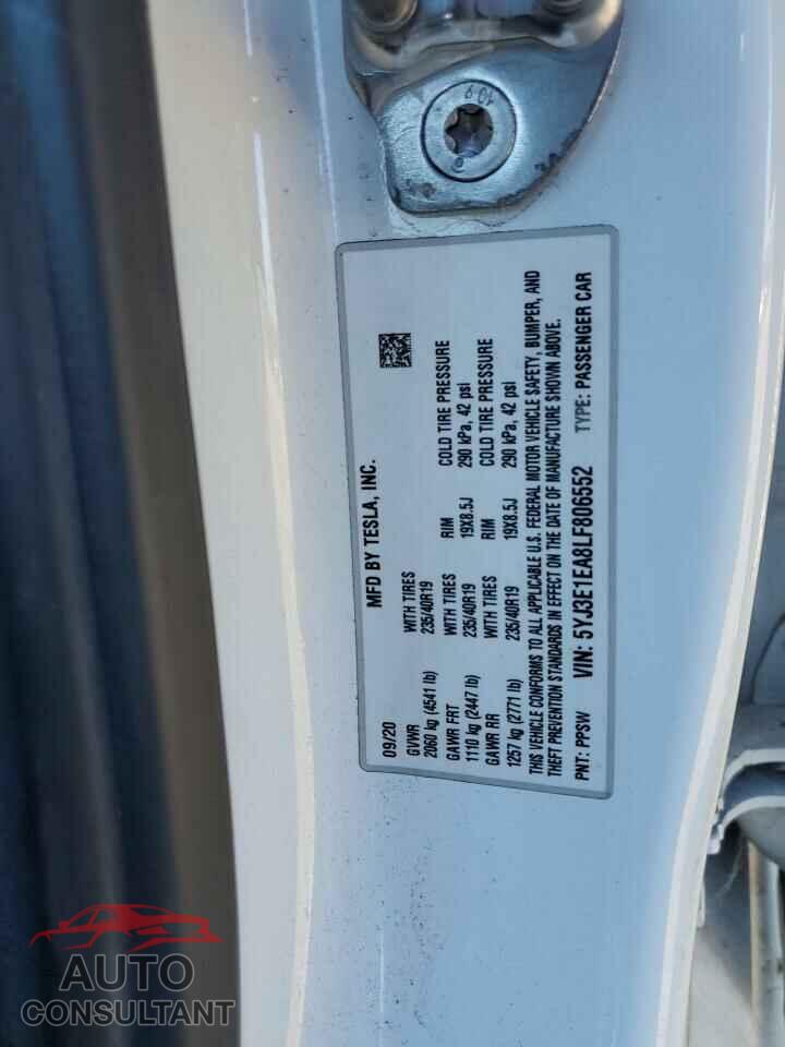 TESLA MODEL 3 2020 - 5YJ3E1EA8LF806552