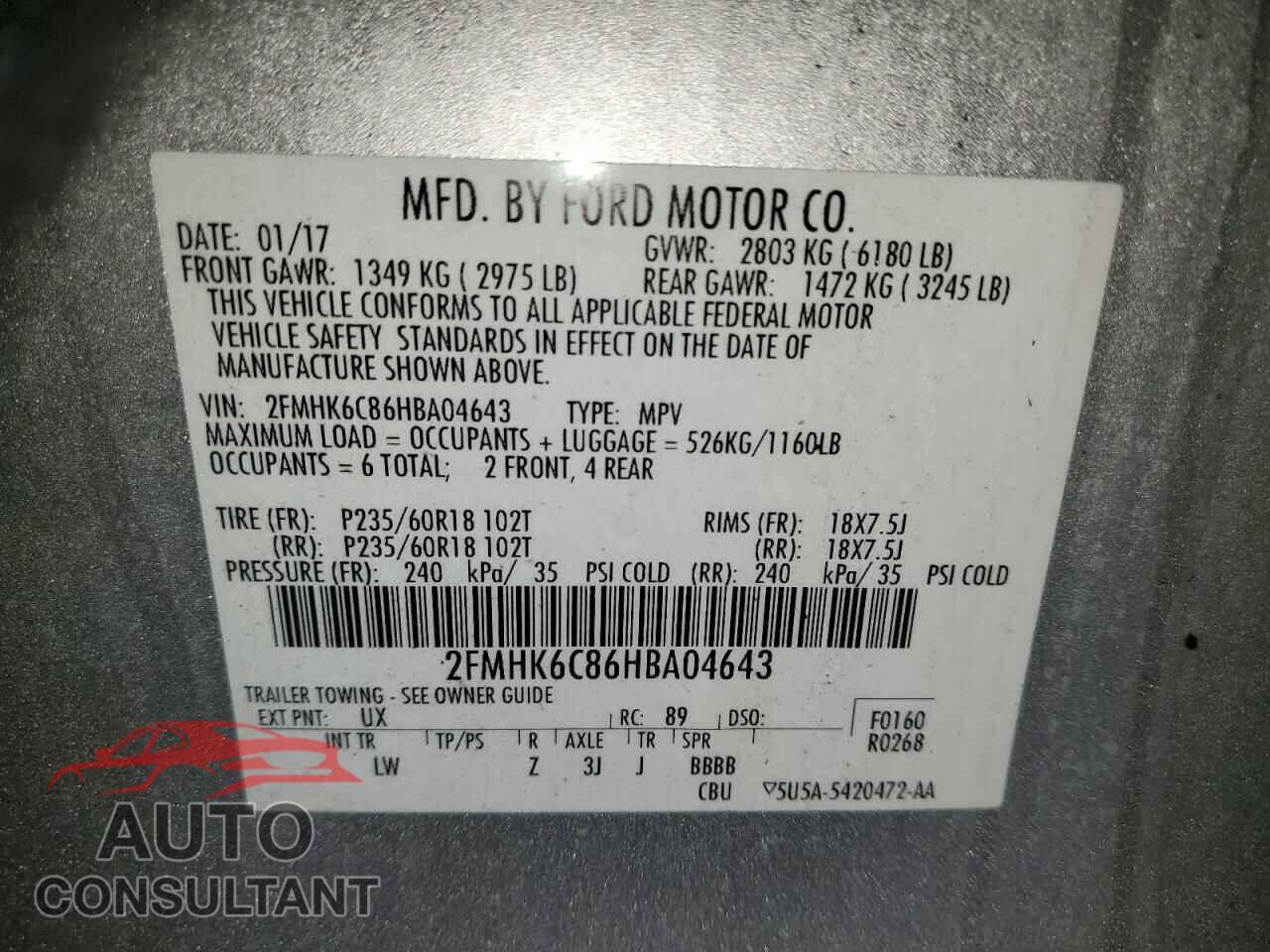 FORD FLEX 2017 - 2FMHK6C86HBA04643