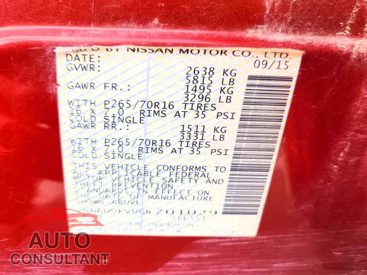 NISSAN FRONTIER 2016 - 1N6AD0EV0GN701029