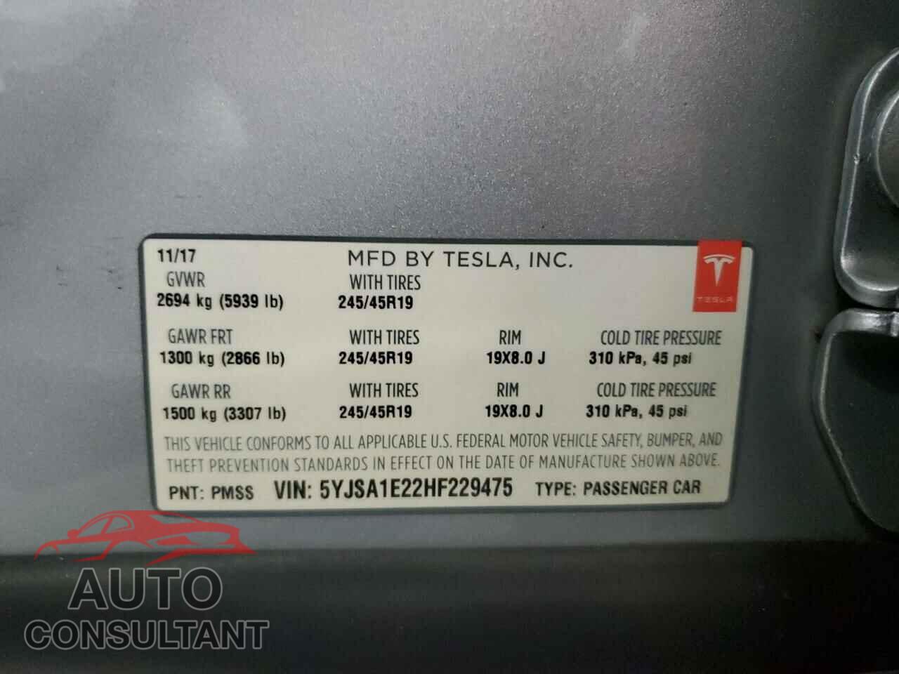 TESLA MODEL S 2017 - 5YJSA1E22HF229475