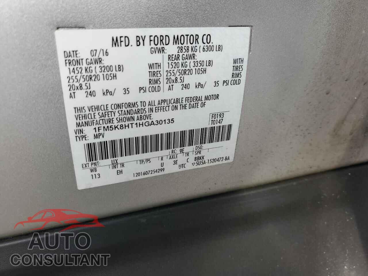 FORD EXPLORER 2017 - 1FM5K8HT1HGA30135