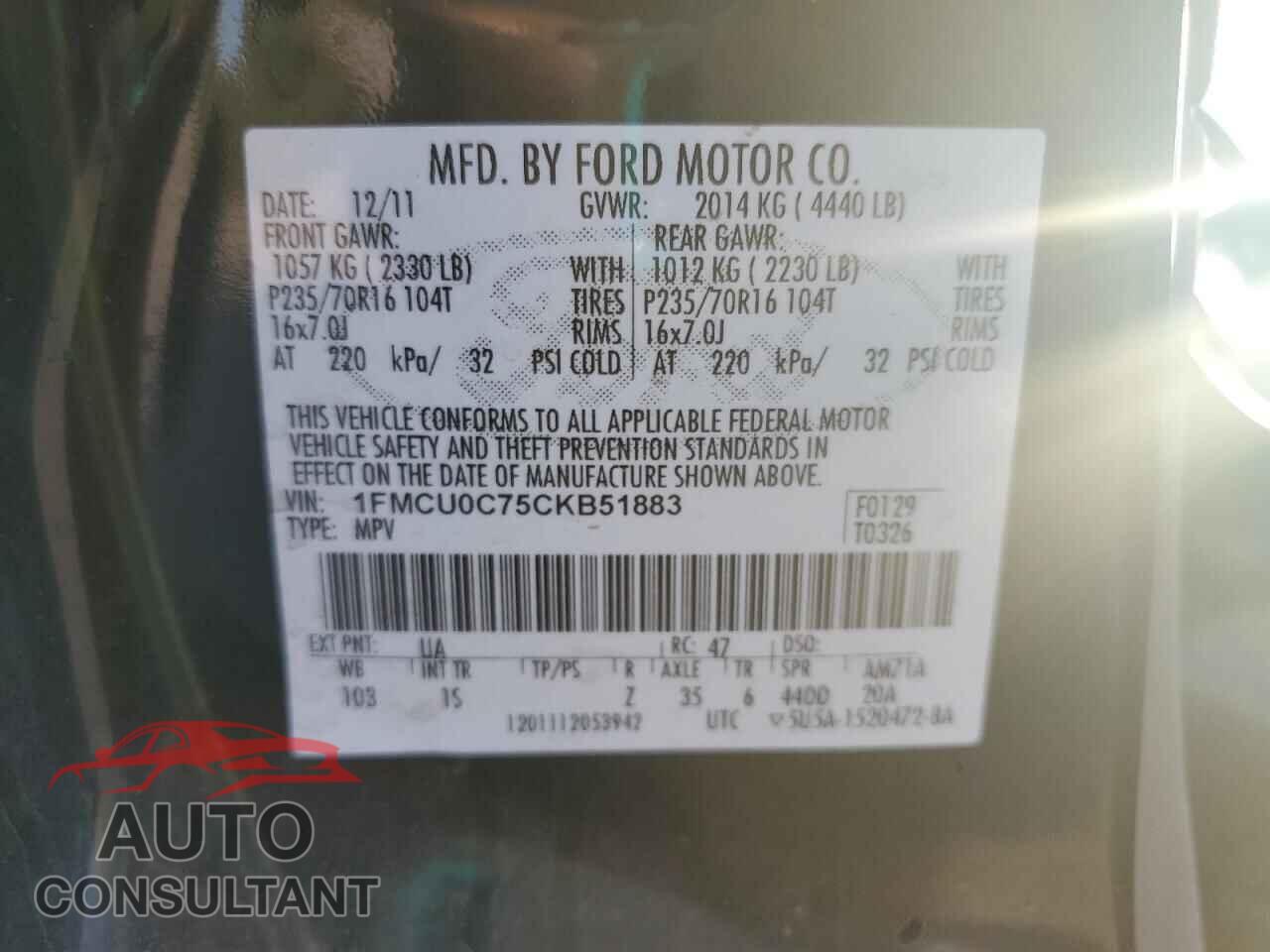 FORD ESCAPE 2012 - 1FMCU0C75CKB51883