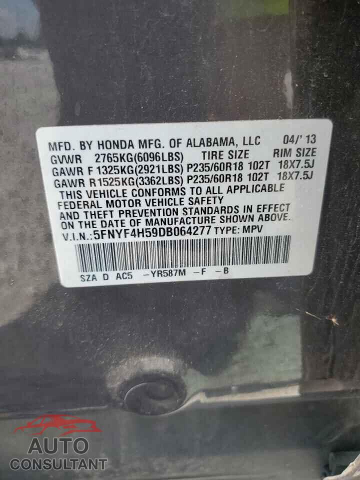 HONDA PILOT 2013 - 5FNYF4H59DB064277