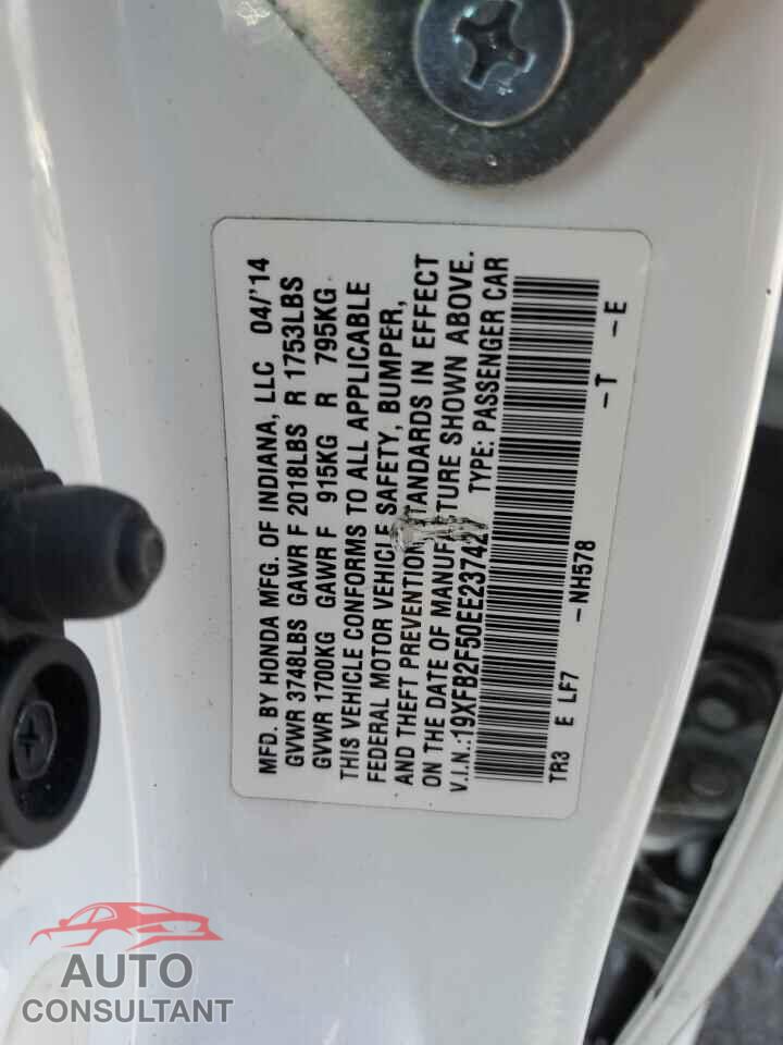 HONDA CIVIC 2014 - 19XFB2F50EE237427