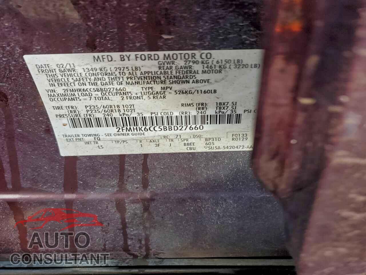 FORD FLEX 2011 - 2FMHK6CC5BBD27660