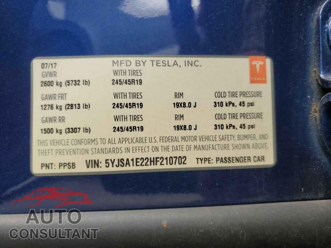 TESLA MODEL S 2017 - 5YJSA1E22HF210702
