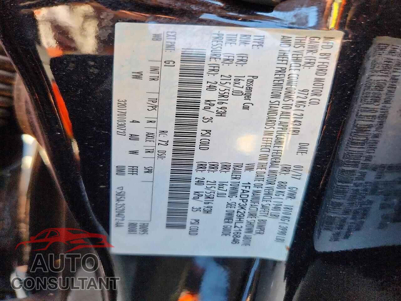 FORD FOCUS 2017 - 1FADP3K29HL216846