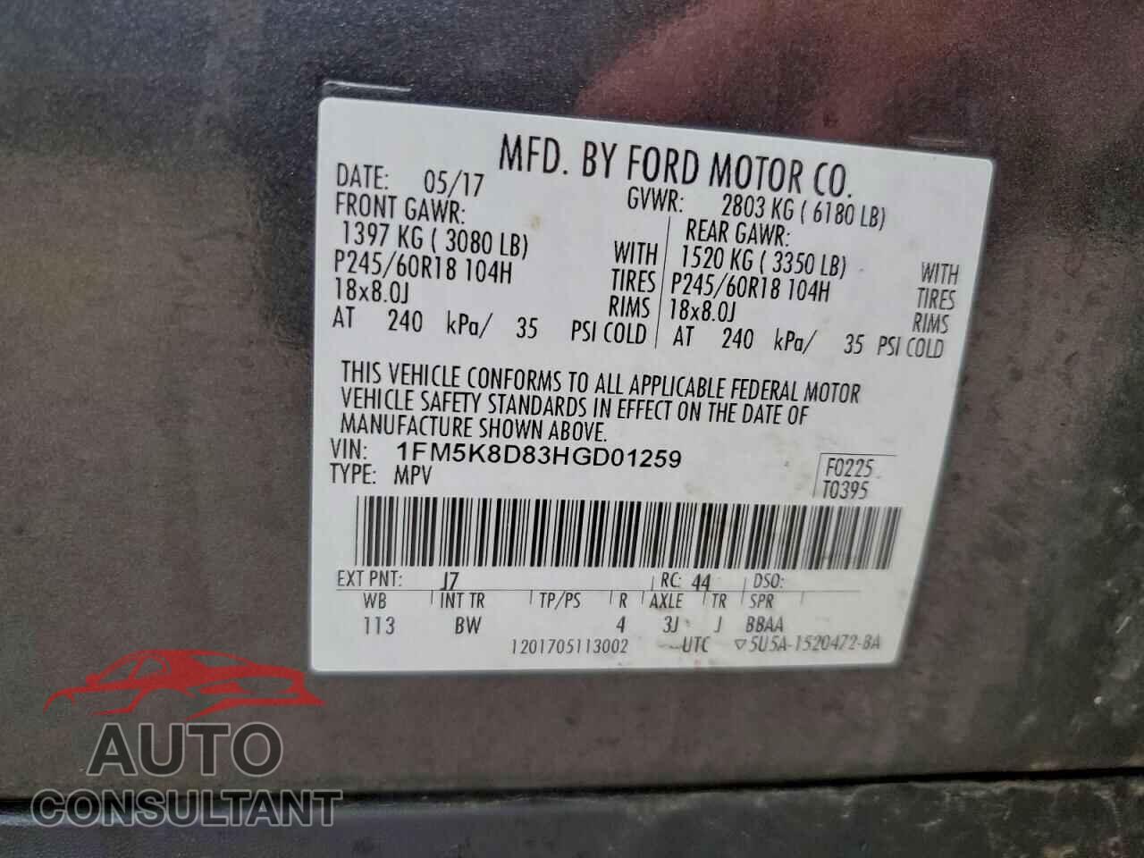FORD EXPLORER 2017 - 1FM5K8D83HGD01259