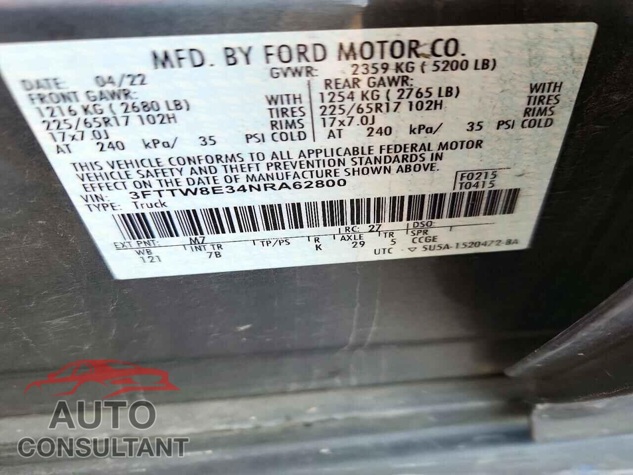 FORD MAVERICK 2022 - 3FTTW8E34NRA62800
