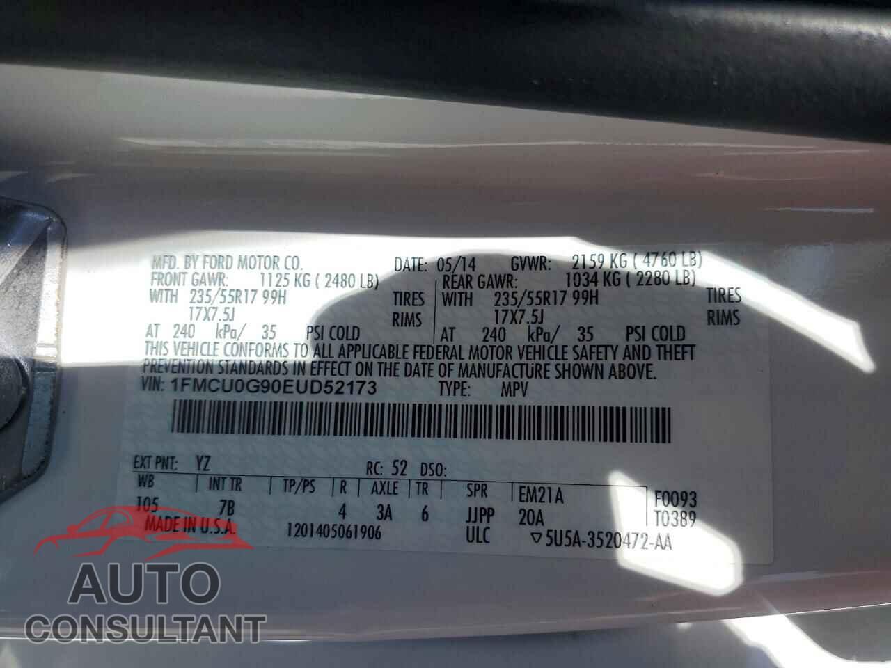 FORD ESCAPE 2014 - 1FMCU0G90EUD52173