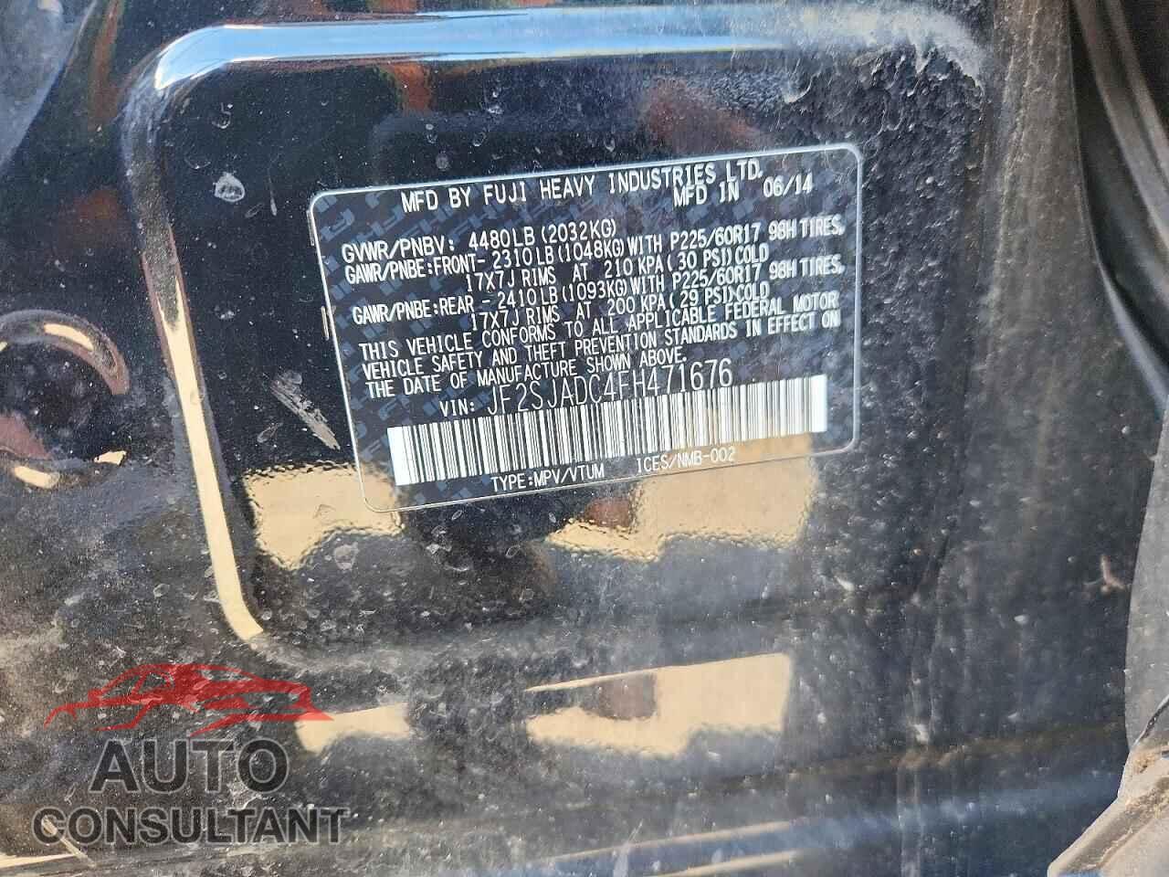 SUBARU FORESTER 2015 - JF2SJADC4FH471676