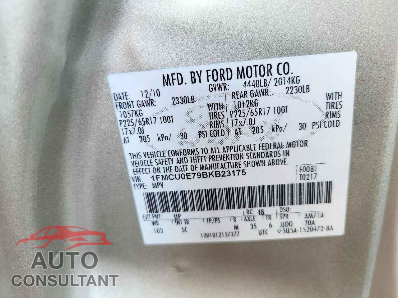 FORD ESCAPE 2011 - 1FMCU0E79BKB23175
