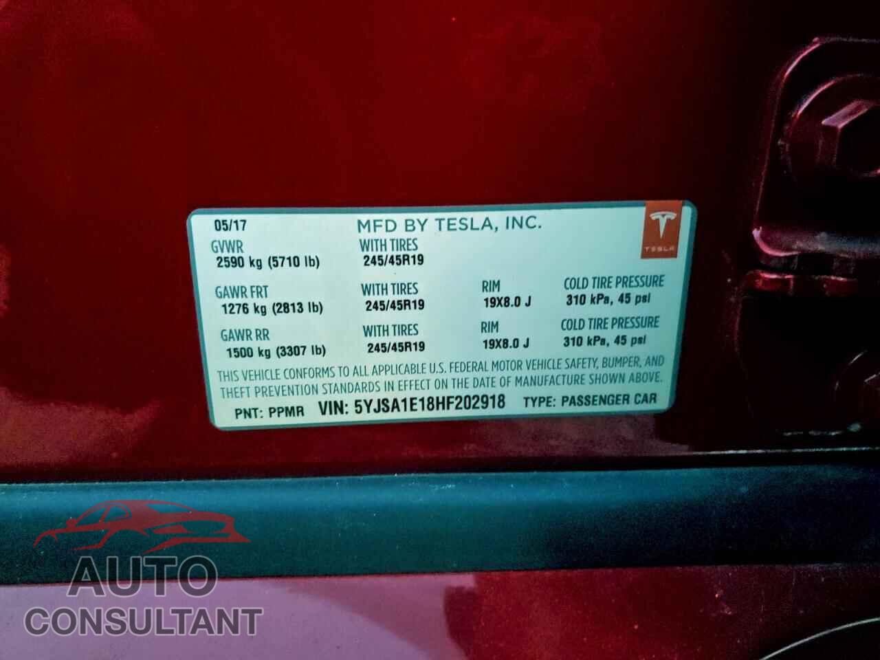 TESLA MODEL S 2017 - 5YJSA1E18HF202918