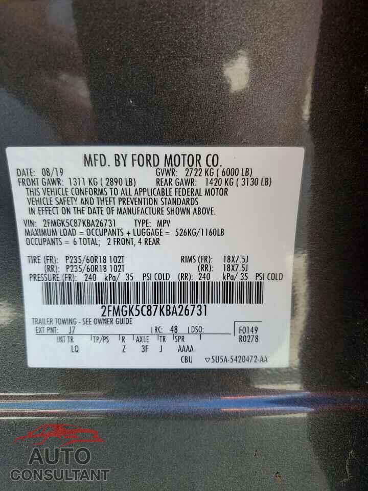 FORD FLEX 2019 - 2FMGK5C87KBA26731