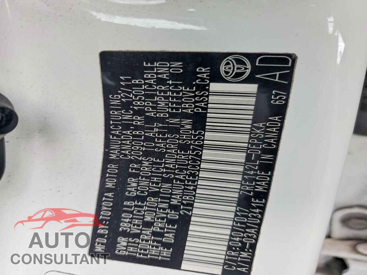 TOYOTA COROLLA 2012 - 2T1BU4EE3CC757655