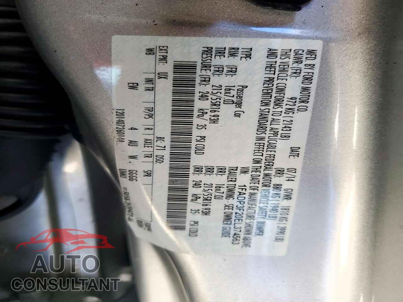 FORD FOCUS 2014 - 1FADP3F20EL374563