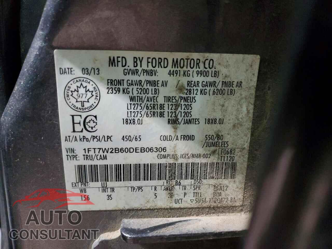 FORD F250 2013 - 1FT7W2B60DEB06306