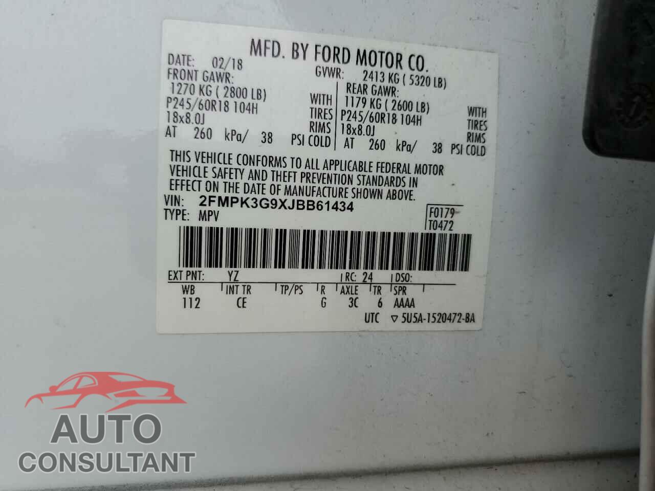 FORD EDGE 2018 - 2FMPK3G9XJBB61434