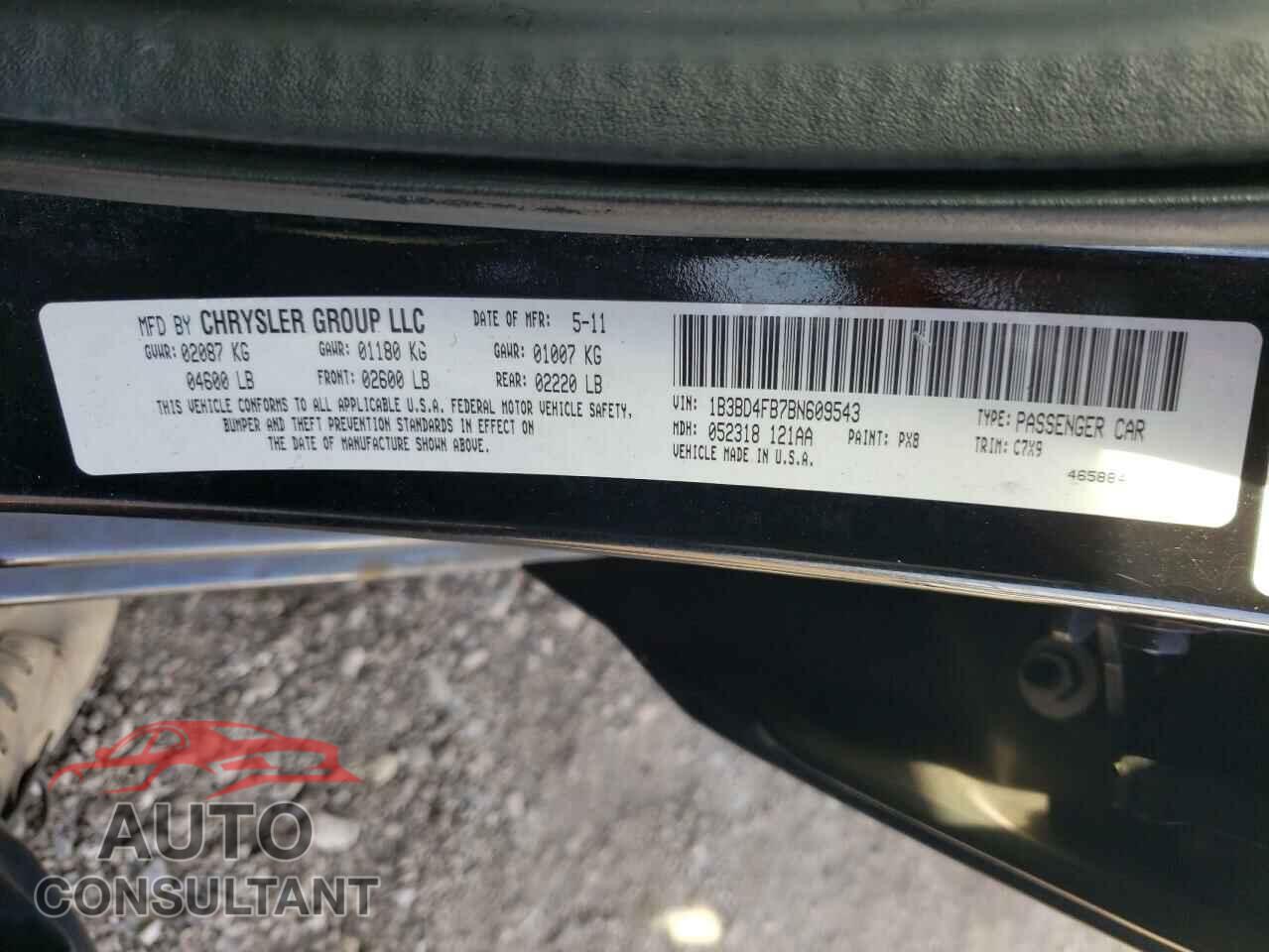 DODGE AVENGER 2011 - 1B3BD4FB7BN609543