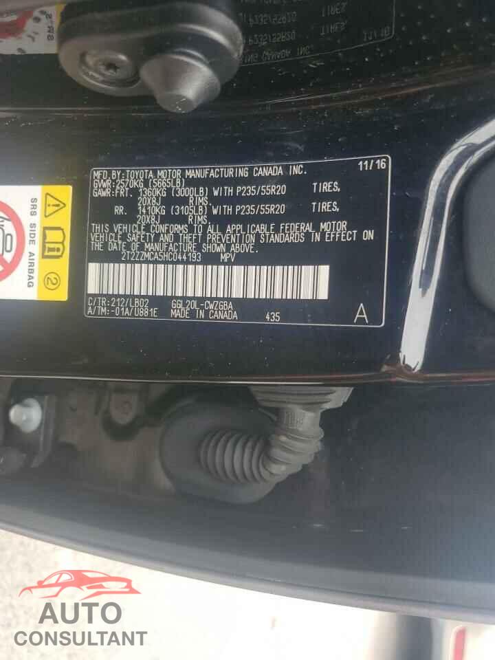 LEXUS RX350 2017 - 2T2ZZMCA5HC044193