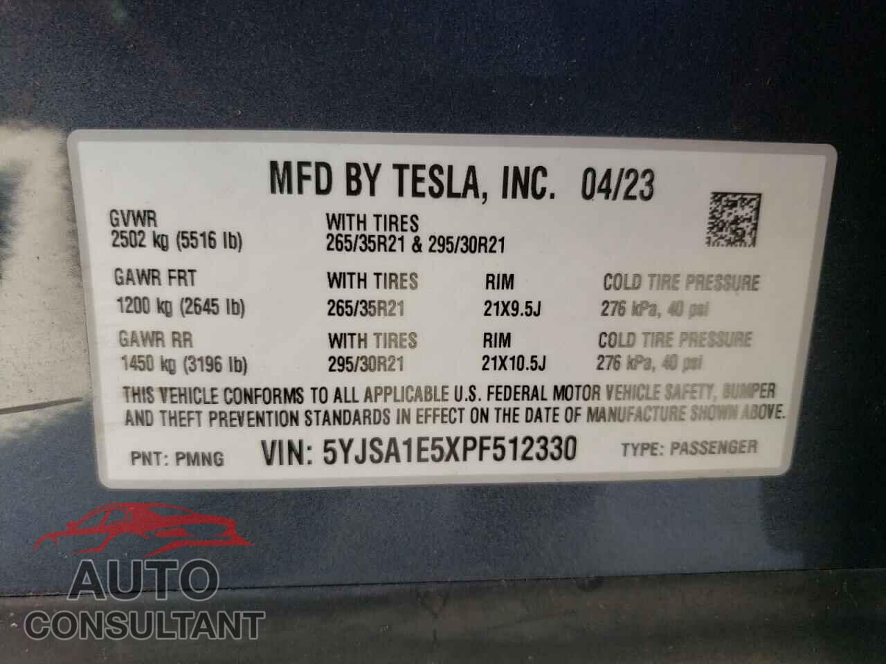 TESLA MODEL S 2023 - 5YJSA1E5XPF512330