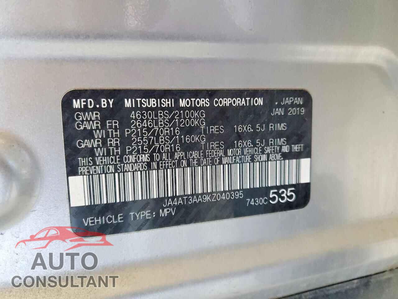 MITSUBISHI ECLIPSE 2019 - JA4AT3AA9KZ040395