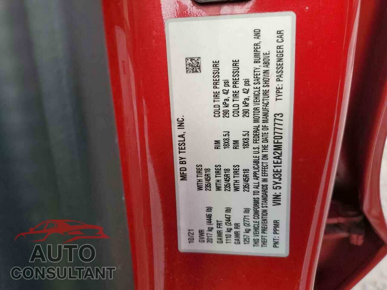 TESLA MODEL 3 2021 - 5YJ3E1EA2MF077773
