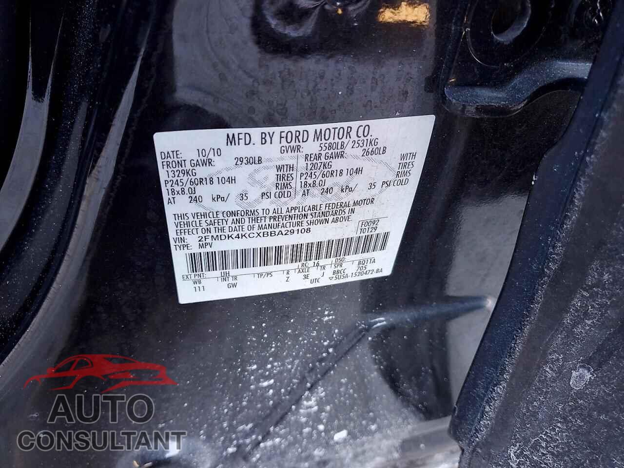 FORD EDGE 2011 - 2FMDK4KCXBBA29108