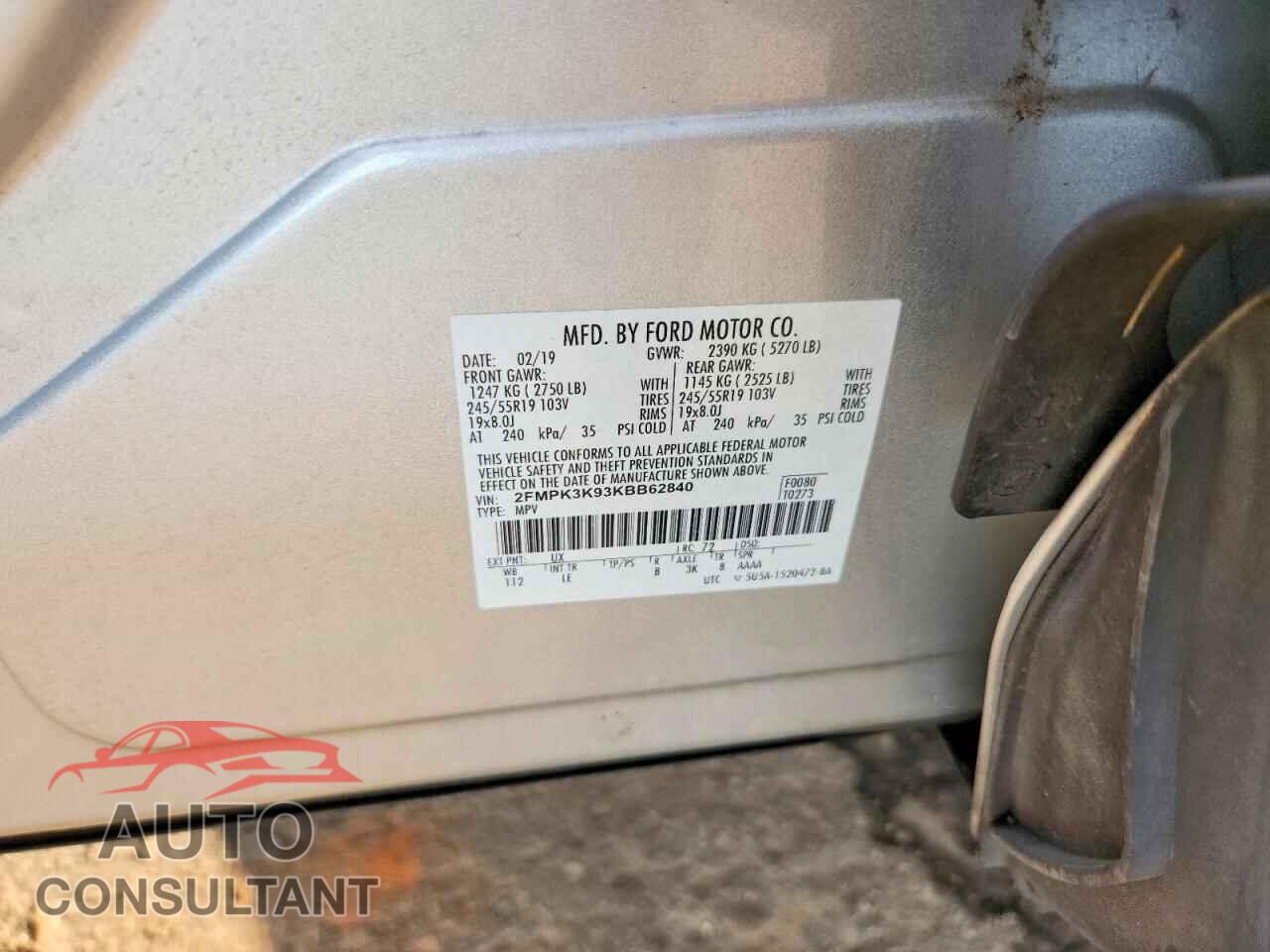 FORD EDGE 2019 - 2FMPK3K93KBB62840
