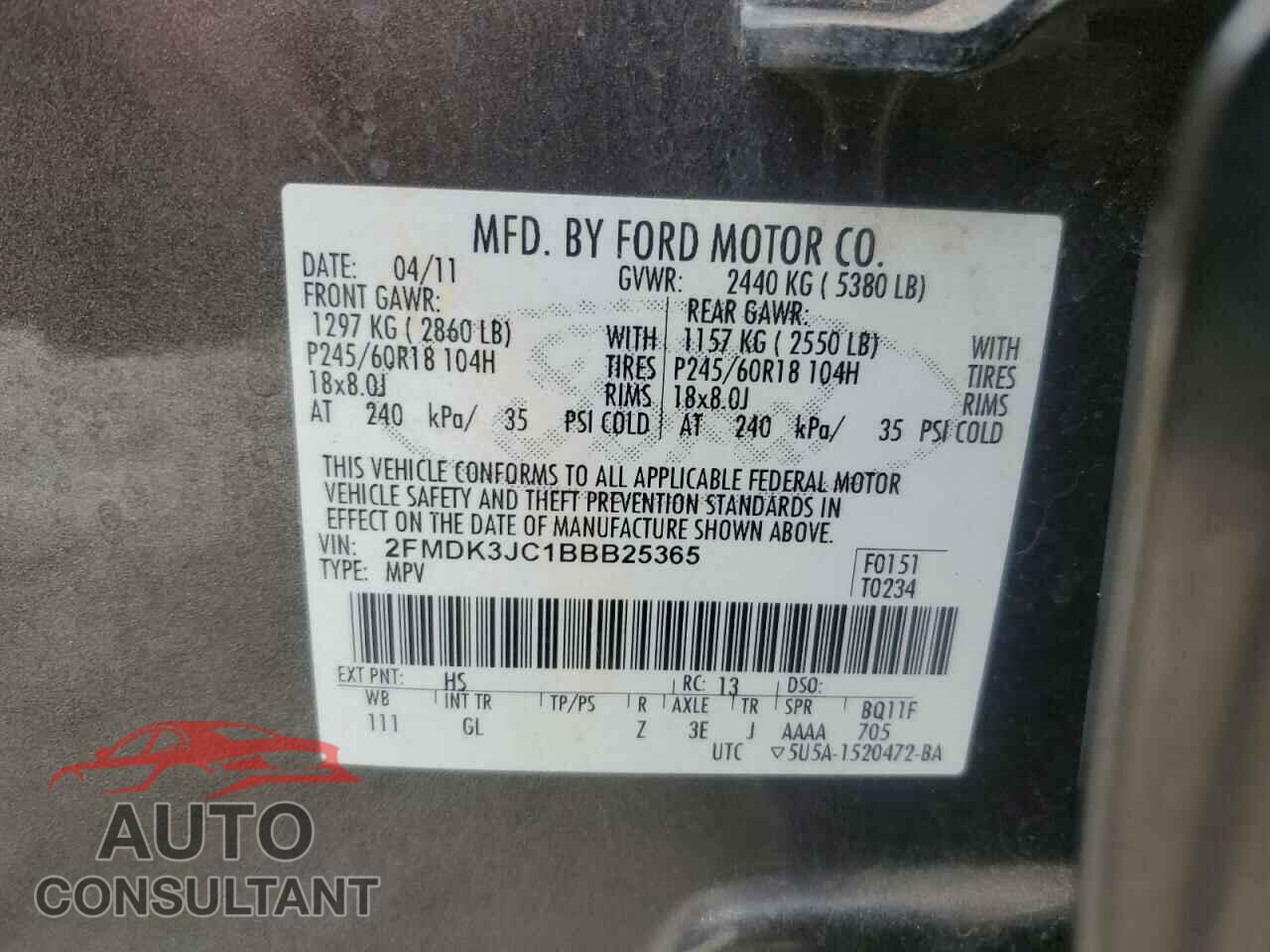 FORD EDGE 2011 - 2FMDK3JC1BBB25365